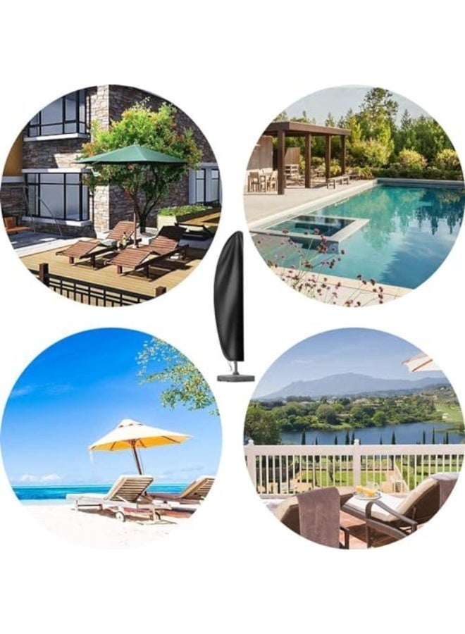 CLENEA Outdoor Patio Cantilever Umbrella Cover, Waterproof UV Resistant Dustproof Market Parasol Cover, with Zipper, Durable 420D Polyester Black - Image 5